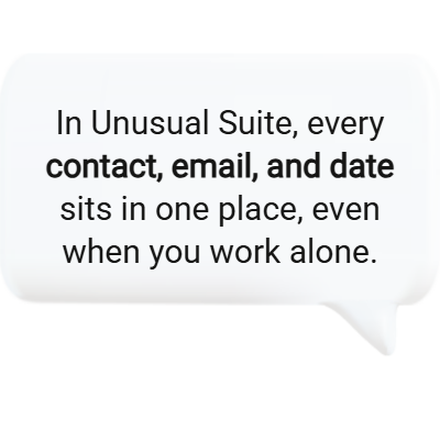 All clients in one place in Unusual Suite, the CRM for solo entrepreneurs.