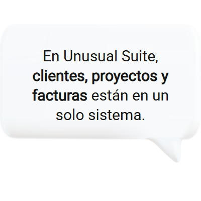 Clientes, proyectos y facturas centralizados en el CRM para empresas de servicios de Unusual Suite.