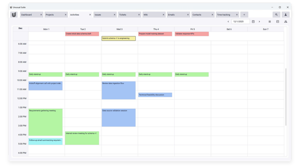 organized calendar view in the Unusual Suite.