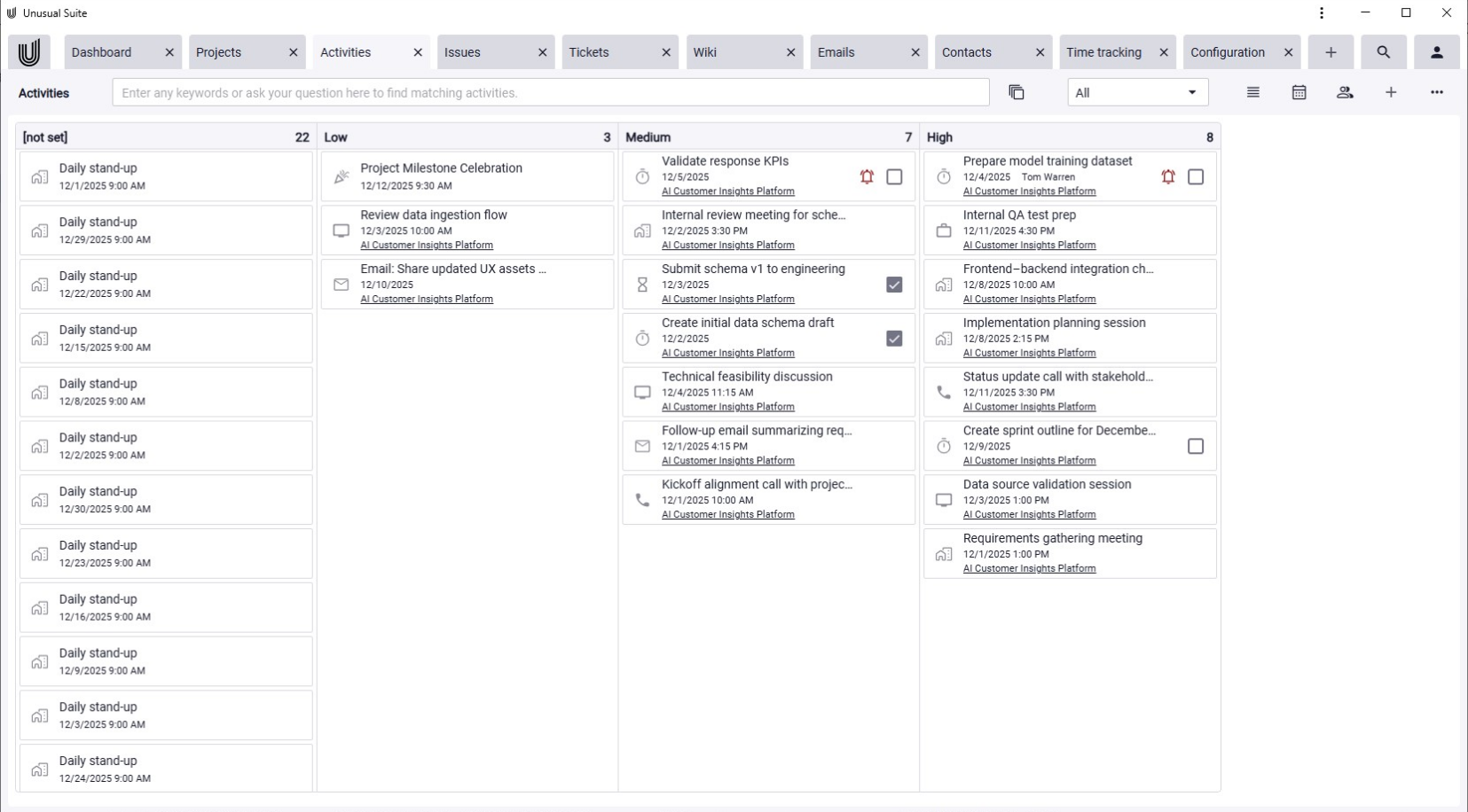 Kanban Board of the Unusual Suite.